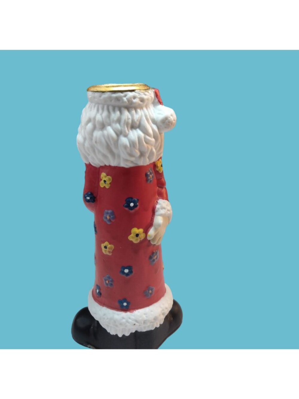Flower Power Santa Claus Candle Holder Figurine Boho Hippie Christmas Red White - Picture 3 of 7